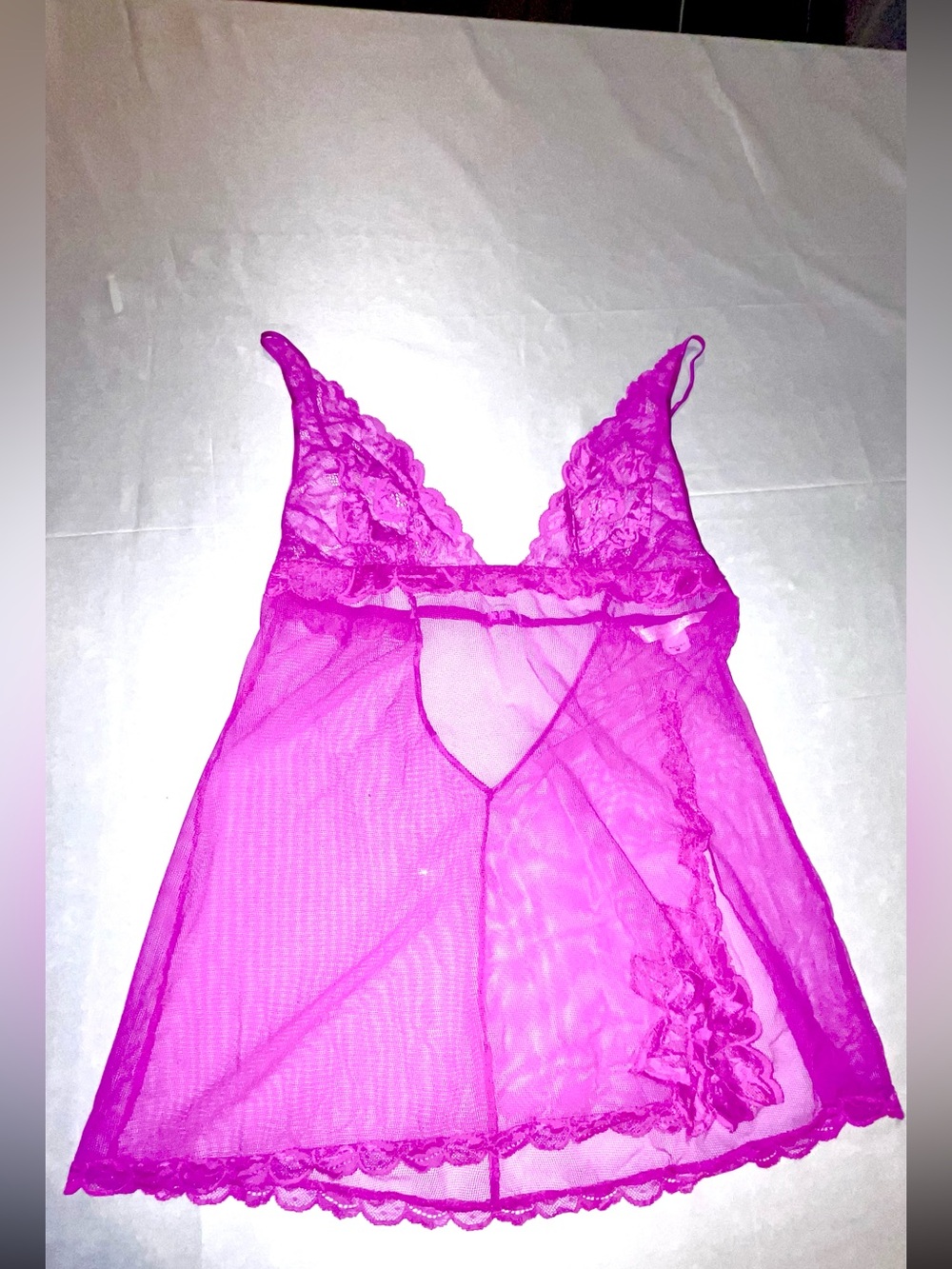 Victoria's Secret Magenta Pink Lace Sheer Babydoll Lingerie Chemise Y2K Coquette